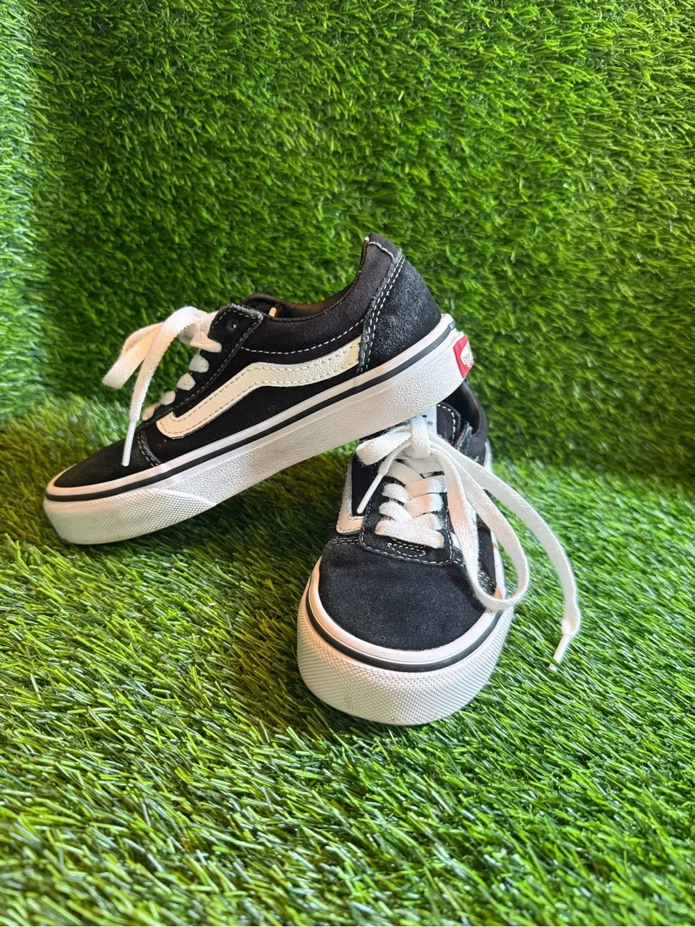 Vans Black Kids Canvas / Suede Skate Sneakers with White Stripe youth 13c